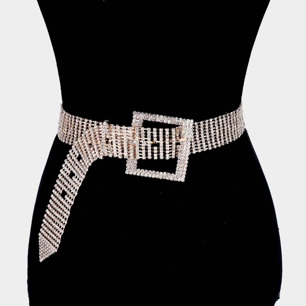Gold Crystal Accented Waist Chain Shiny Bling Belt Trendy Statement Accessories